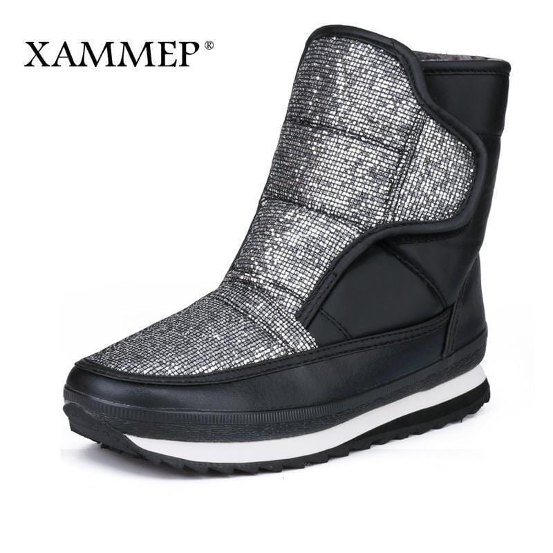 Women Water Proof Calf Length Warm Snow Boots With Wool Lining-Silver-6-JadeMoghul Inc.