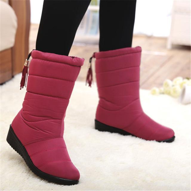 Women Waterproof Mid Calf Length Boots With Draw String Closure