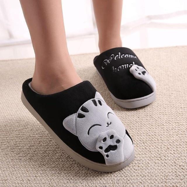 Women Winter Home Slippers Cartoon Cat Shoes Non-slip Soft Winter Warm House Slippers Indoor Bedroom Lovers Couples Floor Shoes-black-11-JadeMoghul Inc.