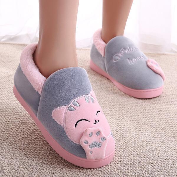Women Winter Home Slippers Cartoon Cat Shoes Non-slip Soft Winter Warm House Slippers Indoor Bedroom Lovers Couples Floor Shoes-black-11-JadeMoghul Inc.