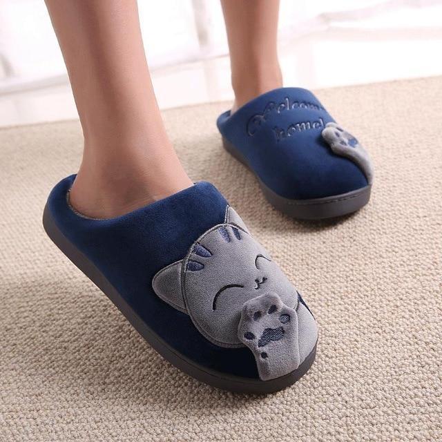 Women Winter Home Slippers Cartoon Cat Shoes Non-slip Soft Winter Warm House Slippers Indoor Bedroom Lovers Couples Floor Shoes-blue-11-JadeMoghul Inc.