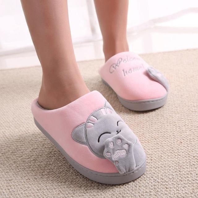 Women Winter Home Slippers Cartoon Cat Shoes Non-slip Soft Winter Warm House Slippers Indoor Bedroom Lovers Couples Floor Shoes-pink-11-JadeMoghul Inc.
