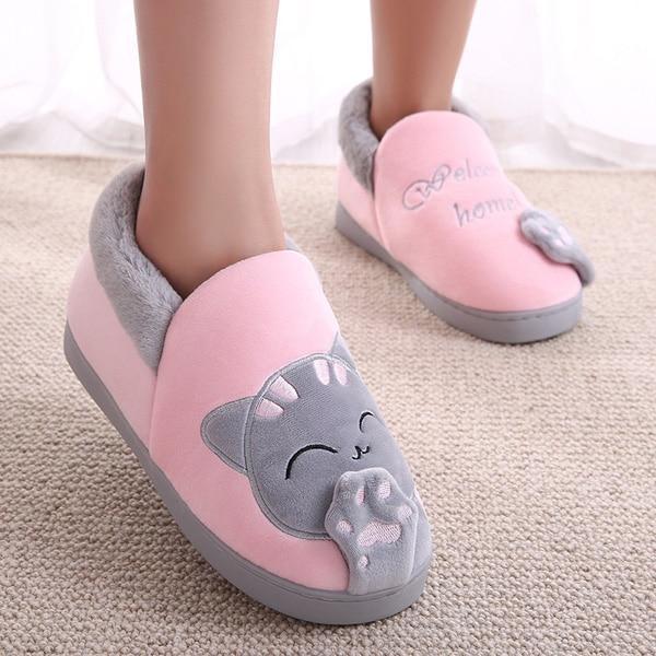 Women Winter Home Slippers Cartoon Cat Shoes Non-slip Soft Winter Warm House Slippers Indoor Bedroom Lovers Couples Floor Shoes-Pink top-11-JadeMoghul Inc.