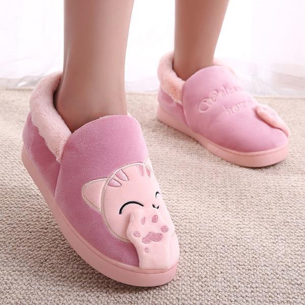 Women Winter Home Slippers Cartoon Cat Shoes Non-slip Soft Winter Warm House Slippers Indoor Bedroom Lovers Couples Floor Shoes-red top-11-JadeMoghul Inc.