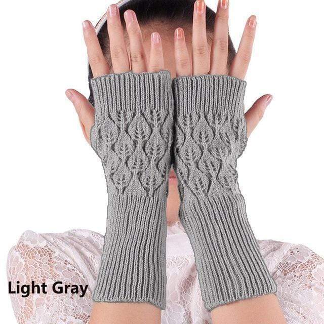 Women Wool Cable Knit Arm Length Winter Gloves AExp