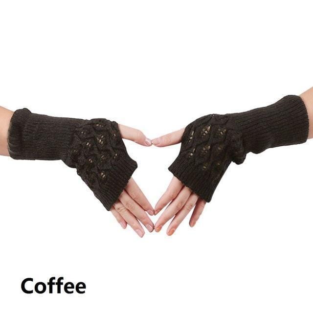 Women Wool Cable Knit Arm Length Winter Gloves-Coffee 1-One Size-JadeMoghul Inc.