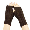 Women Wool Cable Knit Arm Length Winter Gloves-Coffee-JadeMoghul Inc.