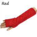 Women Wool Cable Knit Arm Length Winter Gloves-Red-One Size-JadeMoghul Inc.