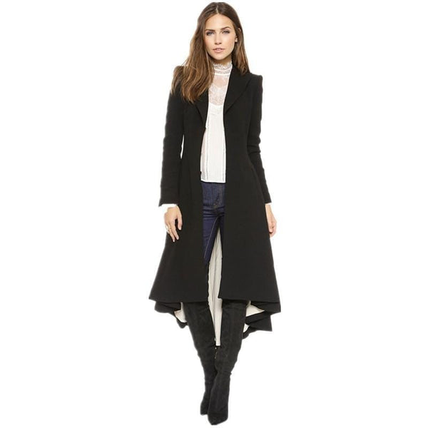 Women Wool Long Black Trench Slim Blazer Dress