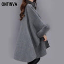 Women Woolen Overcoat Poncho-Gray-S-JadeMoghul Inc.