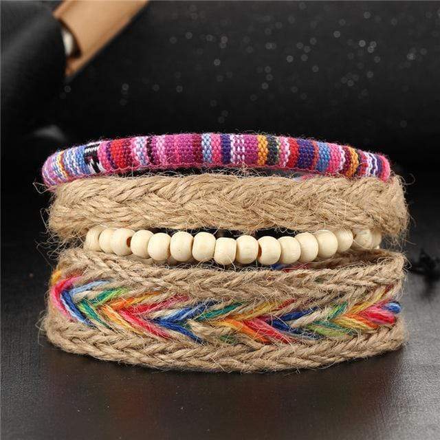 Women Wrap Leather/ Jute Braid And Bead Bracelet Set