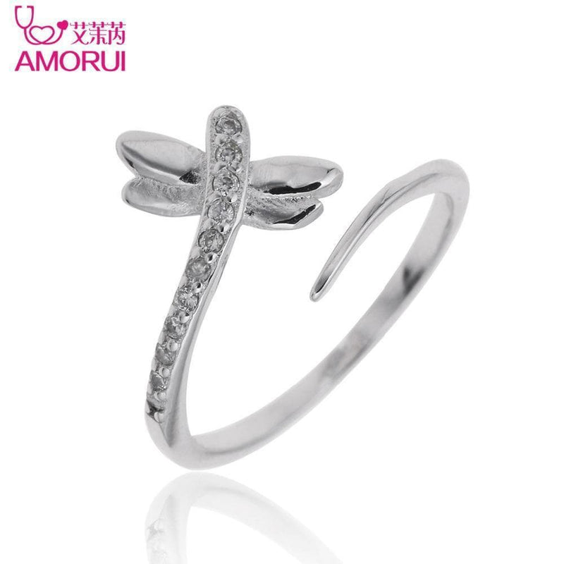 Women Zircon Dragonfly Adjustable Ring