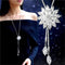 Women Zircon silver And Gold Plated Statement Long Necklace-Flower White-JadeMoghul Inc.