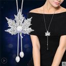 Women Zircon silver And Gold Plated Statement Long Necklace-Maple Leaf Silver-JadeMoghul Inc.