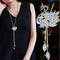 Women Zircon silver And Gold Plated Statement Long Necklace-Swan-JadeMoghul Inc.