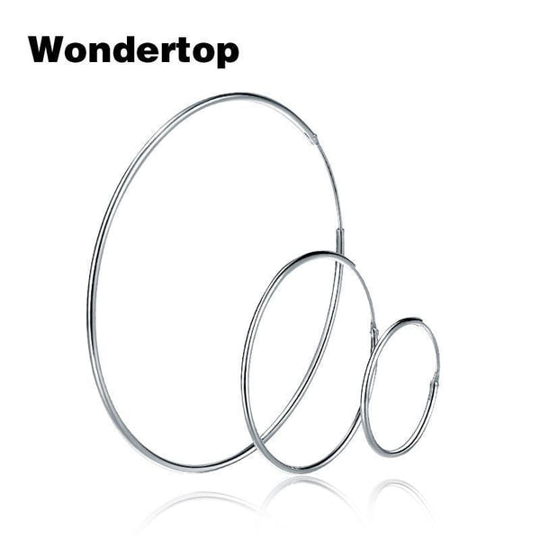 WONDERTOP Authentic Sterling 925 Silver Simple Small Medium Large Size Circle Round Hoop Earring for Women Fashion Jewelry