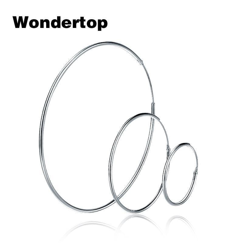 WONDERTOP Authentic Sterling 925 Silver Simple Small Medium Large Size Circle Round Hoop Earring for Women Fashion Jewelry