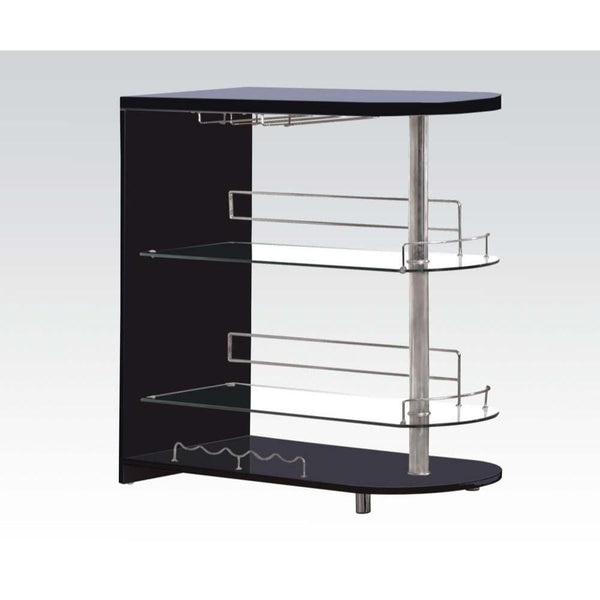 Wood and Metal Bar Table with Two Glass Shelves, Black and Silver-Bar Tables-Black and Silver-Wood Glass and Metal-JadeMoghul Inc.