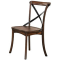 Wood and Metal Side Chair with X-Style Back Design, Set of 2, Dark Oak Brown-Accent Chairs-Brown-Wood and Metal-JadeMoghul Inc.