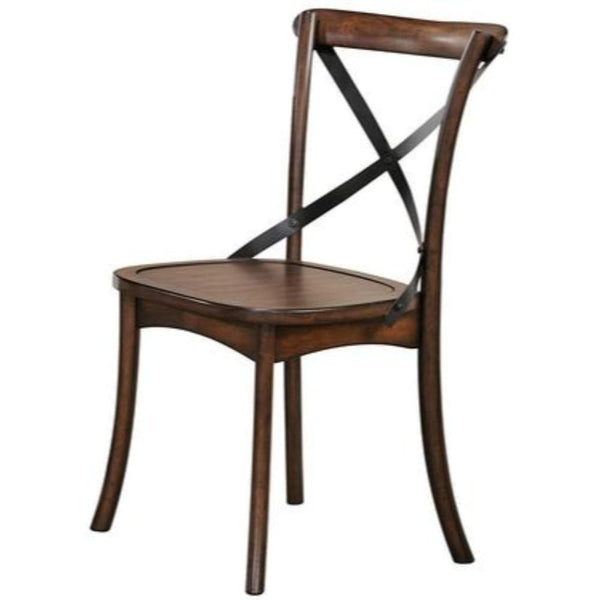 Wood and Metal Side Chair with X-Style Back Design, Set of 2, Dark Oak Brown-Accent Chairs-Brown-Wood and Metal-JadeMoghul Inc.