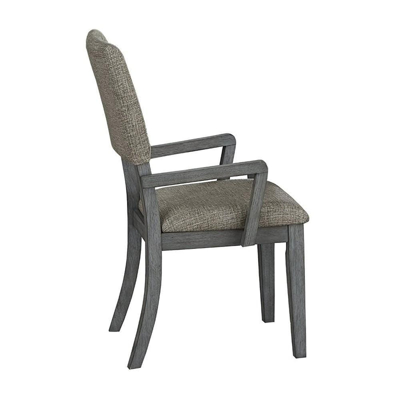 Wood Arm Chair With Covered Seat and Back, Set of 2, Gray-Dining Chairs-Gray-Wood-JadeMoghul Inc.