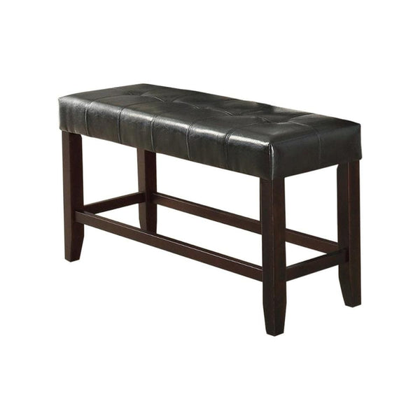 Wood Based High Bench With Tufted Seat Black and Brown-Accent and Storage Benches-Black and Brown-Black fauxleather Solid Rubber Wood frameS spring-JadeMoghul Inc.