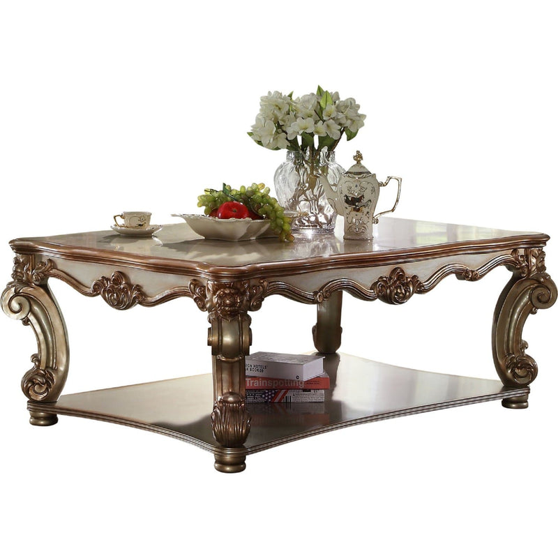 Wood Coffee Table with Bottom Shelf in Golden Brown-Coffee Tables-Brown-Wood-JadeMoghul Inc.