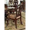 Wood-Fabric Arm Chair With Deep Engraved Design, Brown & Beige (Set of 2)-Dining Chairs-Brown-Wood & Fabric-JadeMoghul Inc.