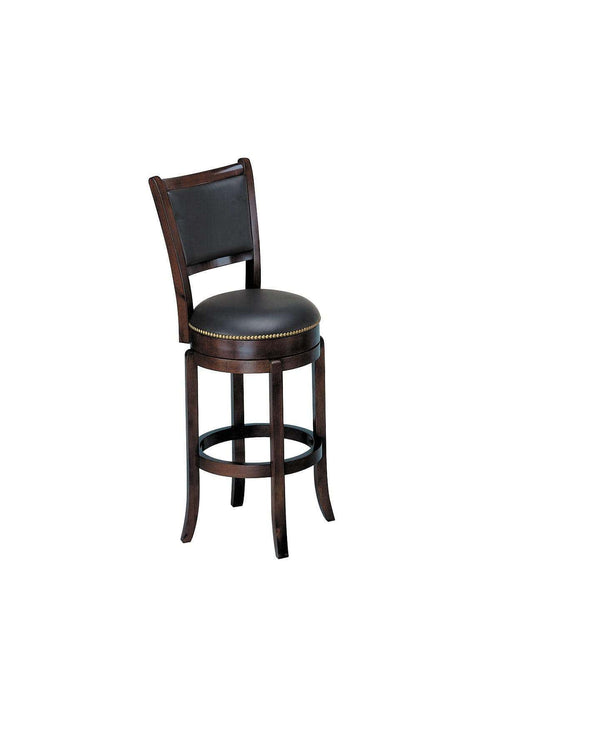 Wood & Leather Bar Height Chair With Swivel Mechanism, Espresso Brown-Chairs-Brown-Wood & Leather-JadeMoghul Inc.