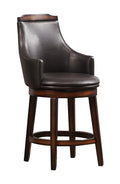 Wood & Leather Counter Height Chair With Swivel Mechanism, Brown & Black, Set Of 2-Dining Chairs-Black & Brown-Wood & Leather-JadeMoghul Inc.