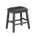 Wood & Leather CoUnter Height Stool with Nail head Trim, Set of 2, Black & Gray-ACCENT STOOLS-Gray & Black-Wood & Leather-JadeMoghul Inc.