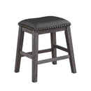 Wood & Leather CoUnter Height Stool with Nail head Trim, Set of 2, Black & Gray-ACCENT STOOLS-Gray & Black-Wood & Leather-JadeMoghul Inc.