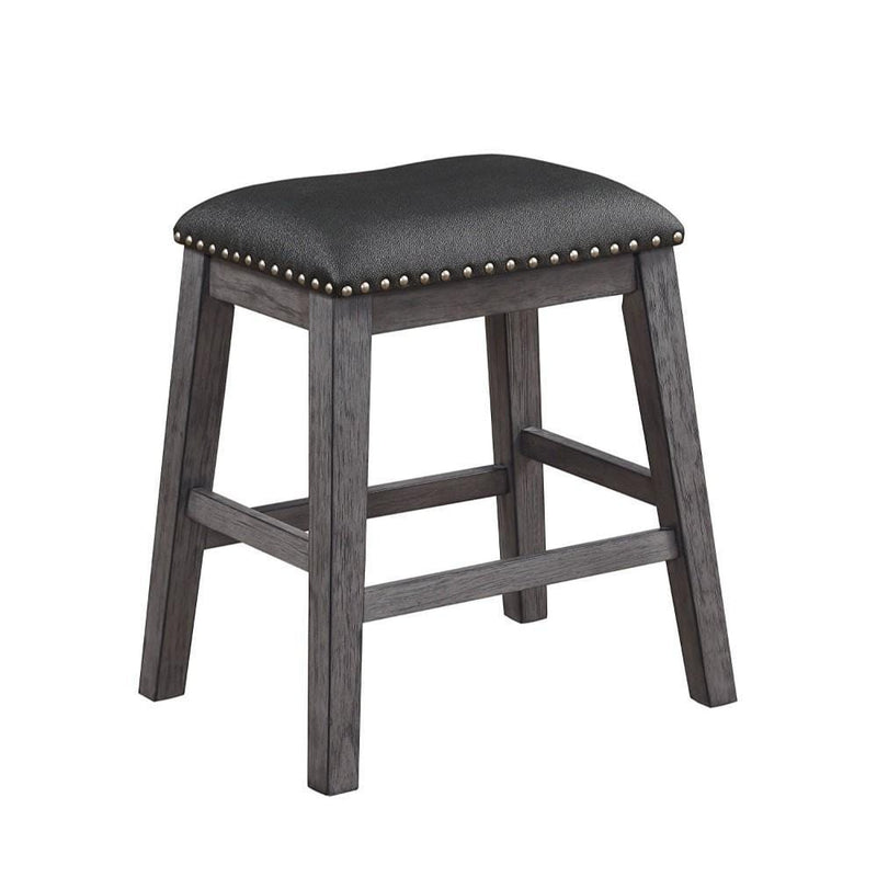 Wood & Leather CoUnter Height Stool with Nail head Trim, Set of 2, Black & Gray-ACCENT STOOLS-Gray & Black-Wood & Leather-JadeMoghul Inc.