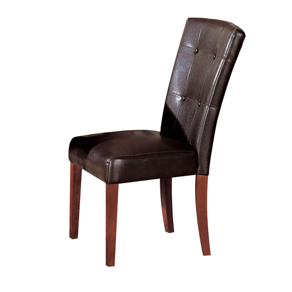 Wood & Leather Dining Side Chairs With Tufted Backrest, Brown (Set of 2)-Dining Chairs-Brown-Wood & Leather-JadeMoghul Inc.