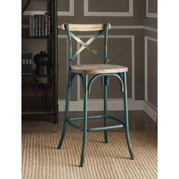 Wood & metal Bar Height Chair with X-Style Panel back, Antique Sky Blue-Bar Chairs-Antique Sky Blue-Wood & Metal-JadeMoghul Inc.