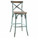 Wood & metal Bar Height Chair with X-Style Panel back, Antique Turquoise-Bar Chairs-Antique Turquoise-Wood & Metal-JadeMoghul Inc.