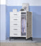 Wood & Metal Wardrobe with Five Drawers & One Cabinet, White & Black-Cabinets-White & Black-Wood Metal-JadeMoghul Inc.