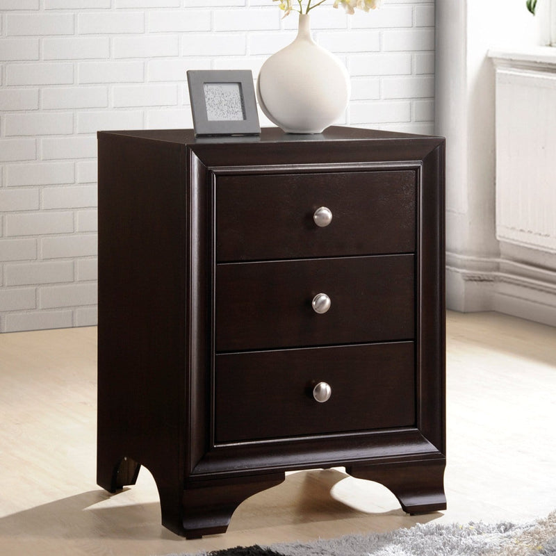 Wood Nightstand With 3 Drawers in Espresso Brown