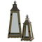 Wood Pyramidal Lantern with Floral Designing on Top, Set of Two, Brown-Home Accent-Brown-Wood-JadeMoghul Inc.
