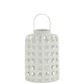 Wood Round Lantern with Lattice Design Body and Handle, White-Home Accent-White-Wood-JadeMoghul Inc.