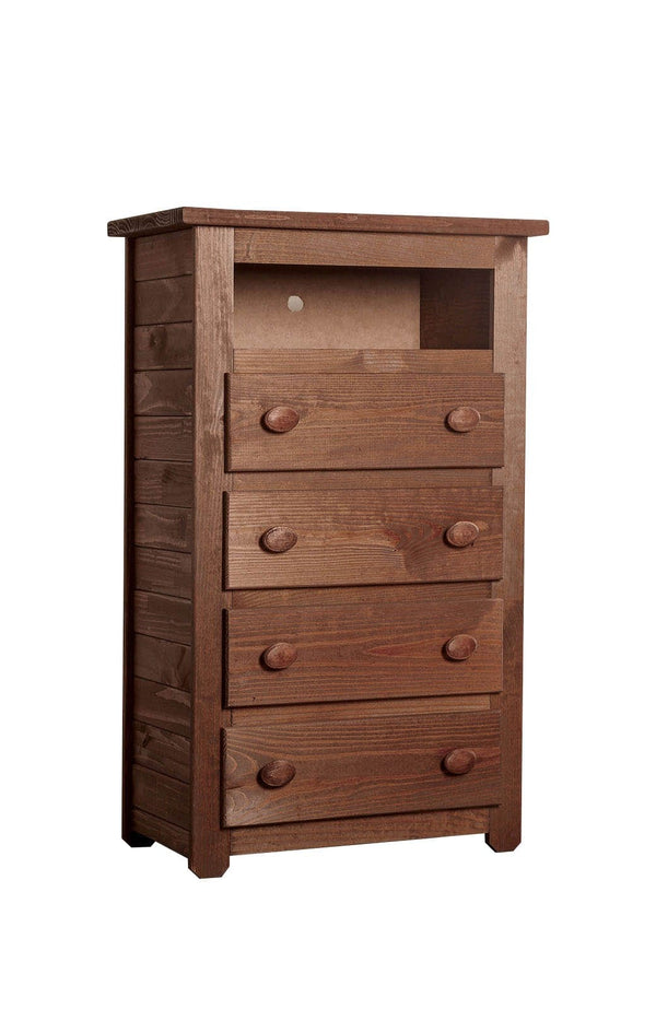 Wooden 4 Drawers Media Chest With 1 Top Shelf In Mahogany Finish, Brown-Cabinet and Storage chests-Brown-Wood-JadeMoghul Inc.
