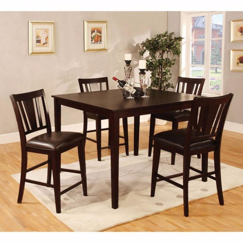 Wooden 5 Piece Square Top Counter Height Table Set, Dark Brown-Coffee Table Sets-Brown-Solid Wood Wood Veneer Others-JadeMoghul Inc.