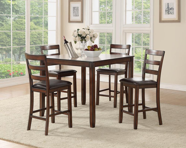 Wooden 5 Pieces Counter Height Dining Set In Brown-Dining Sets-Brown-MDF with Birch VeneerRubber Wood-JadeMoghul Inc.