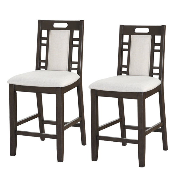 Wooden Armless High Chair, Brown & Ebony White, Set of 2-High Chairs and Booster Seats-Brown & White-Rubber Wood-JadeMoghul Inc.