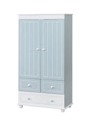 Wooden Armoire With Three Bottom Drawers In Blue And White-Cabinets-Blue and White-Solid Wood and Wood Veneer-JadeMoghul Inc.