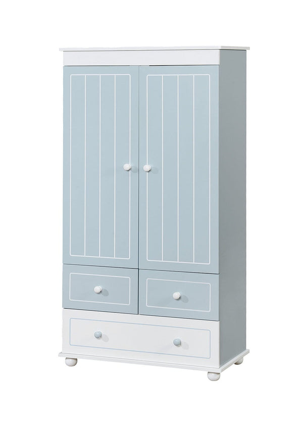 Wooden Armoire With Three Bottom Drawers In Blue And White-Cabinets-Blue and White-Solid Wood and Wood Veneer-JadeMoghul Inc.