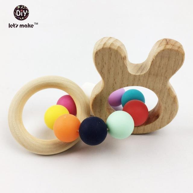 Wooden Baby Bracelet Animal Shaped Jewelry Teething For Baby Organic Wood Silicone Beads Baby Rattle Stroller Accessories Toys