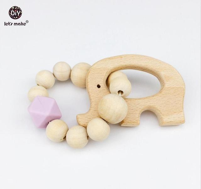 Wooden Baby Bracelet Animal Shaped Jewelry Teething For Baby Organic Wood Silicone Beads Baby Rattle Stroller Accessories Toys