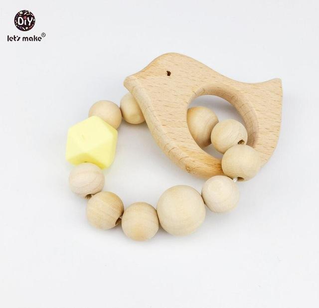 Wooden Baby Bracelet Animal Shaped Jewelry Teething For Baby Organic Wood Silicone Beads Baby Rattle Stroller Accessories Toys