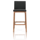 Wooden Barstool With Leather Upholstery, Black and Brown-Bar Stools-Black, Brown-Solid Oak Wood and Top Grain Leather-JadeMoghul Inc.